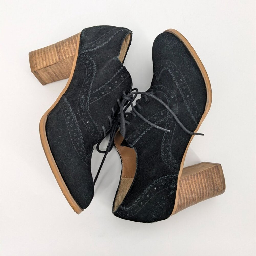Steve Madden Suede Wingtip Oxford Booties Block Heel Lace up Academia Size 9.5 - Picture 3 of 15